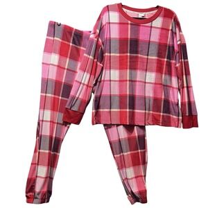Joyspun XL Pink Red Plaid Pajama Set Sleepwear‎ Loungewear Long Sleeve Soft